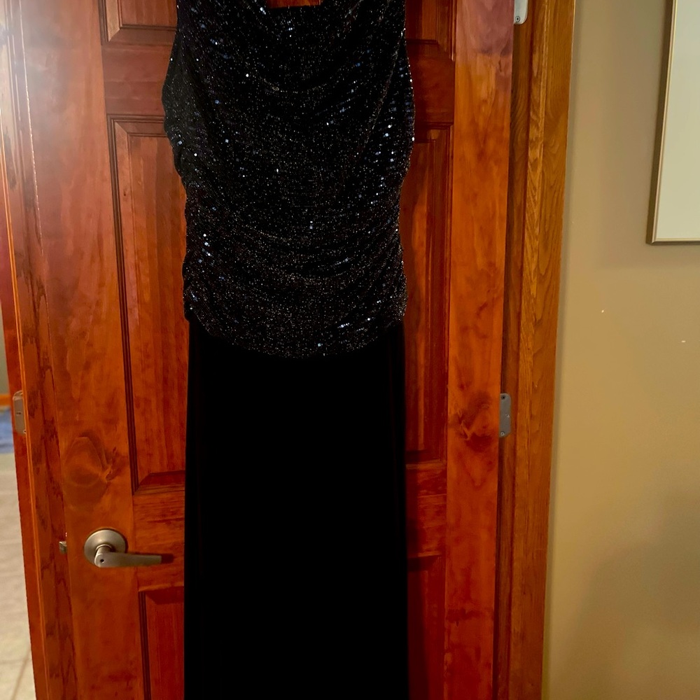 Navy with sparkle top and skirted bottom long evening gown